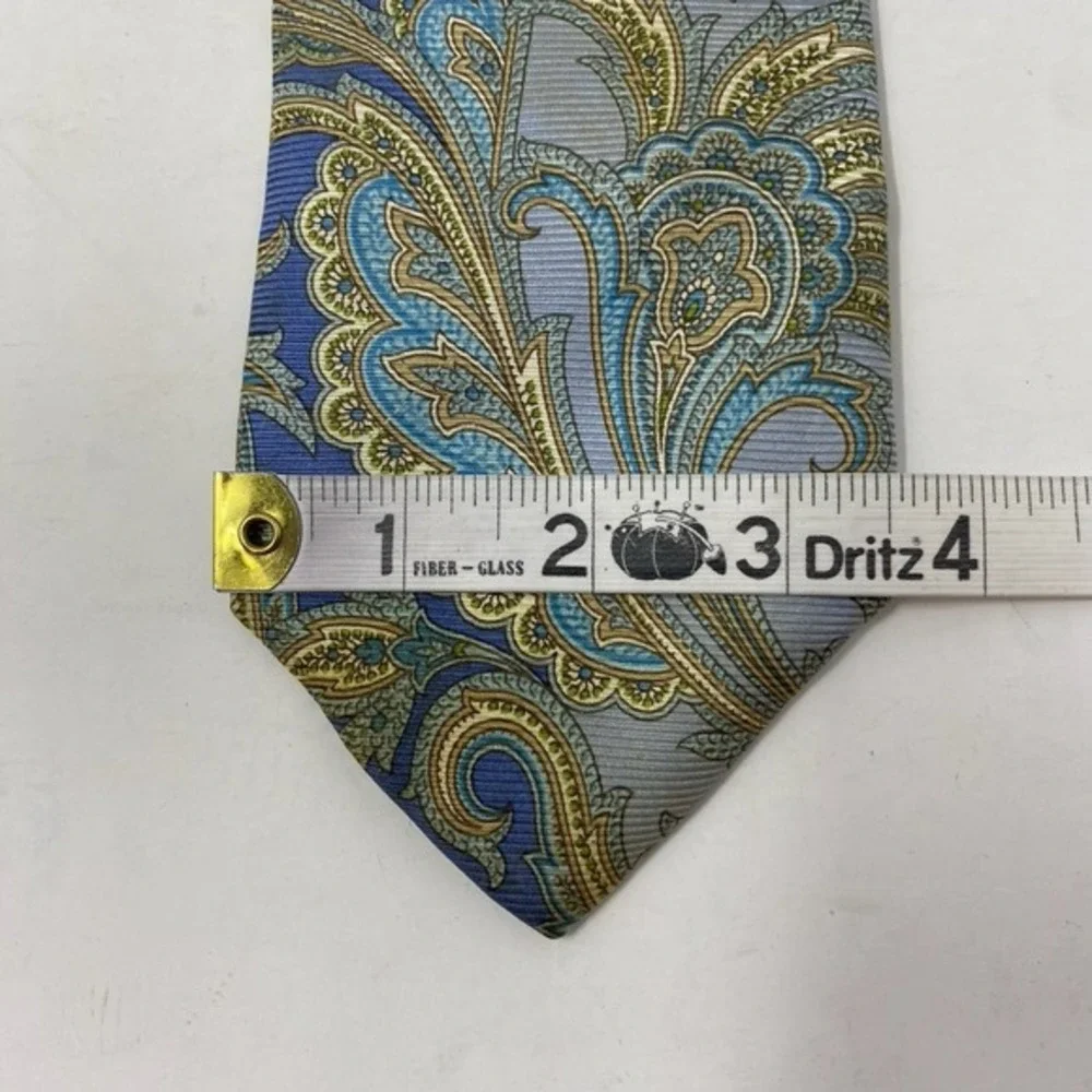 Vtg 90s Y2K Lands End Mens Neck‎ Tie 100% Silk Paisley Pastel Hand Sewn in USA